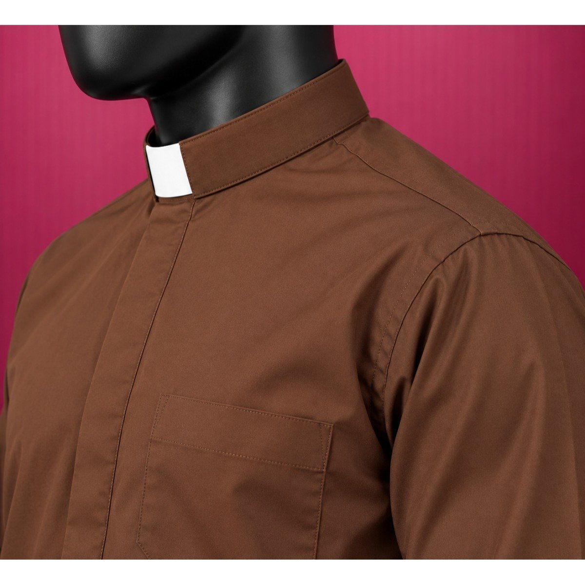 Brown Clerical Shirt for Men | Long Sleeve Priest Wear