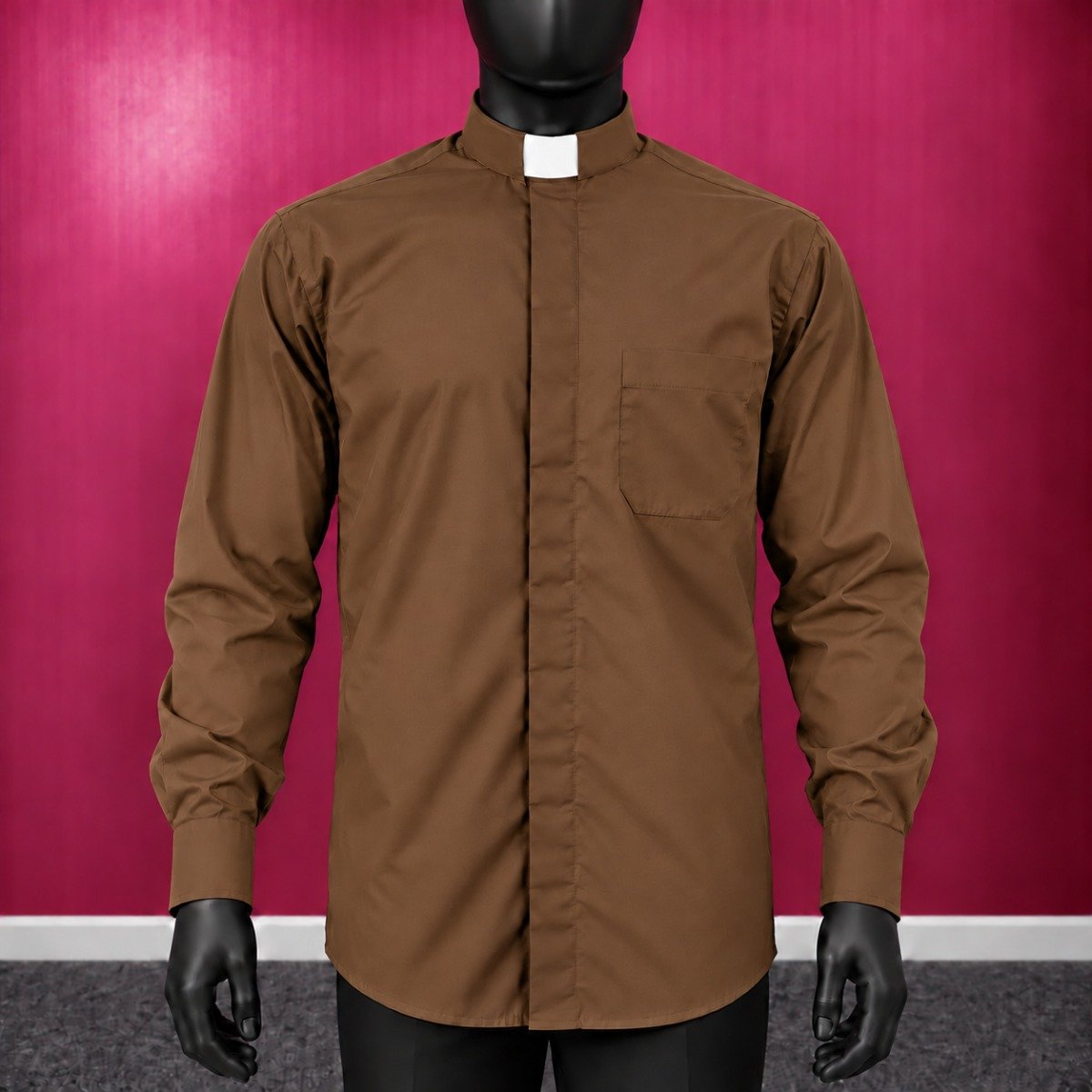 Brown Clerical Shirt for Men | Long Sleeve Priest Wear