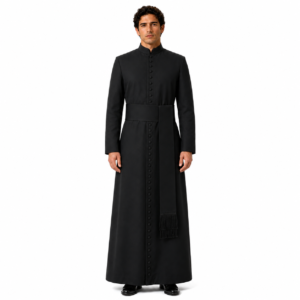 Black Clergy Cassock with Mandarin Collar and 33 Buttons