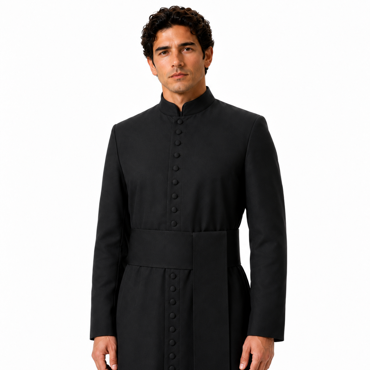 Black Clergy Cassock with Mandarin Collar and 33 Buttons - Image 2