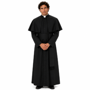 Black Priest Cassock with Shoulder Cape and Fascia Sash