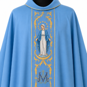Blue Marian Chasuble with Embroidered Virgin Mary
