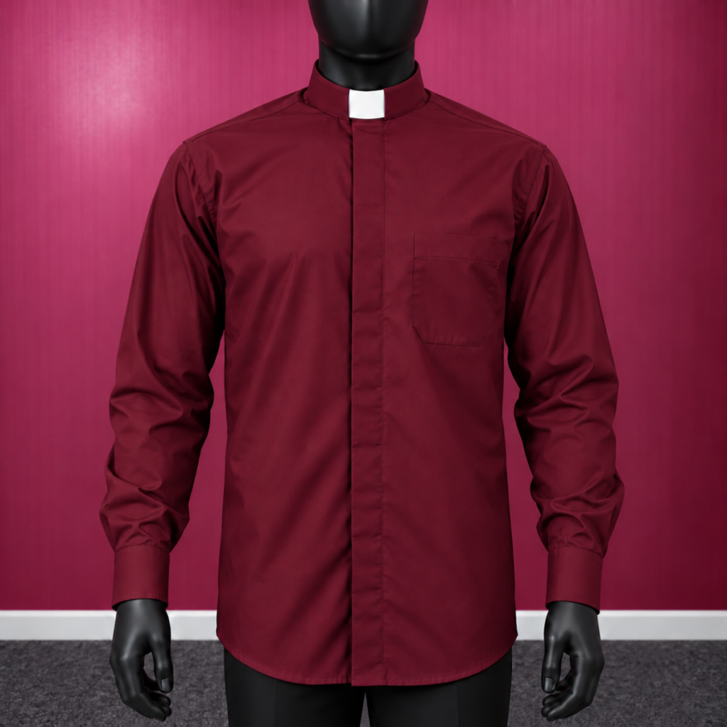 Burgundy Clergy Shirt with White Tab Collar | ClergyStore Copy