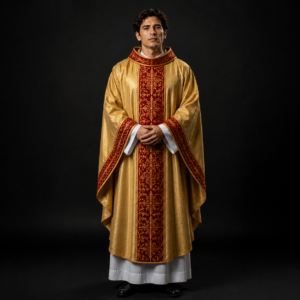 Gold Gothic Chasuble with Red Liturgical Orphrey